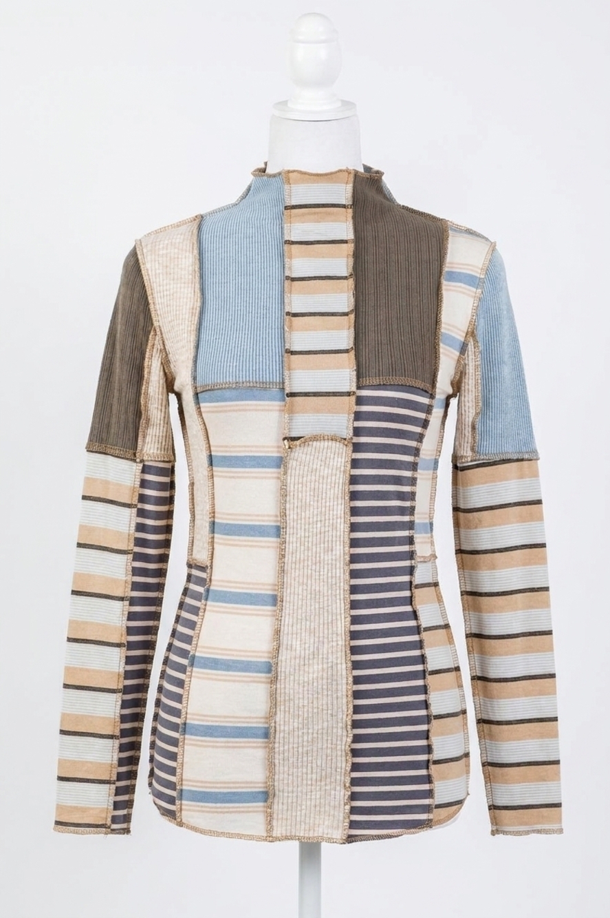 NEW OLI & HALI beverly mixed print pullover in blue multi